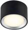 A round, black ceiling light with a warm white illumination, suitable for modern interior design.