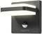 Black, square LED wall light with motion sensor. Two bright, parallel strips in the upper section. Modern design.