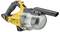 A yellow, portable battery-powered leaf blower with a black handle and air outlet, suitable for removing leaves and debris in the garden.