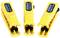 Three yellow wire stripping tools, positioned side by side, for removing insulation from cables of various diameters.
