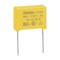 A yellow capacitor with two wires, printed with technical specification: 105K, 310V, X2. Brand name: Suntan.