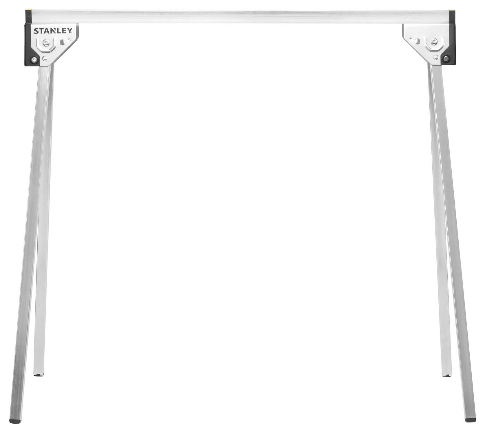 Metal saw stand by Stanley with four legs. Sturdy and lightweight, suitable for various construction and renovation tasks.