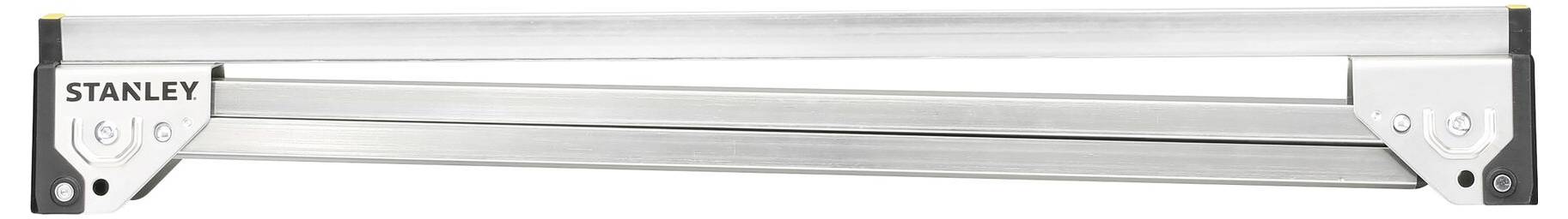 Silver Stanley saw guide, tool for guiding a saw for precise cuts, on white background.