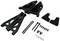 Vehicle spare parts: Two black wishbones, metal rods, bolts and small plastic components on a white background.