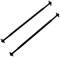 Two black metal bars with hinged ends, arranged horizontally side by side, against a white background.
