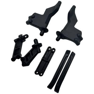 A set of several black plastic components, possibly spare parts or accessories for a technical device.