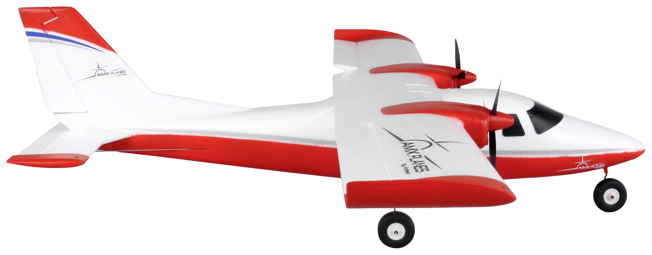 Aircraft model with red and white design, visible cockpit window and two propellers. Inscription 'AN-2 See'.