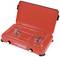 A portable, red gas stove with two burners and a metal grid, lid open. Brand 'Rothenberger Industrial'. Ideal for camping.