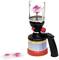 Gas lamp with gas bottle and net. Lamp standing upright. Two additional nets beside it. Suitable for camping and outdoor activities.