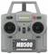 Grey remote control controller with two joysticks, a red stop button and the inscription 'FLITE ZONE MD500 2.4GHz'.