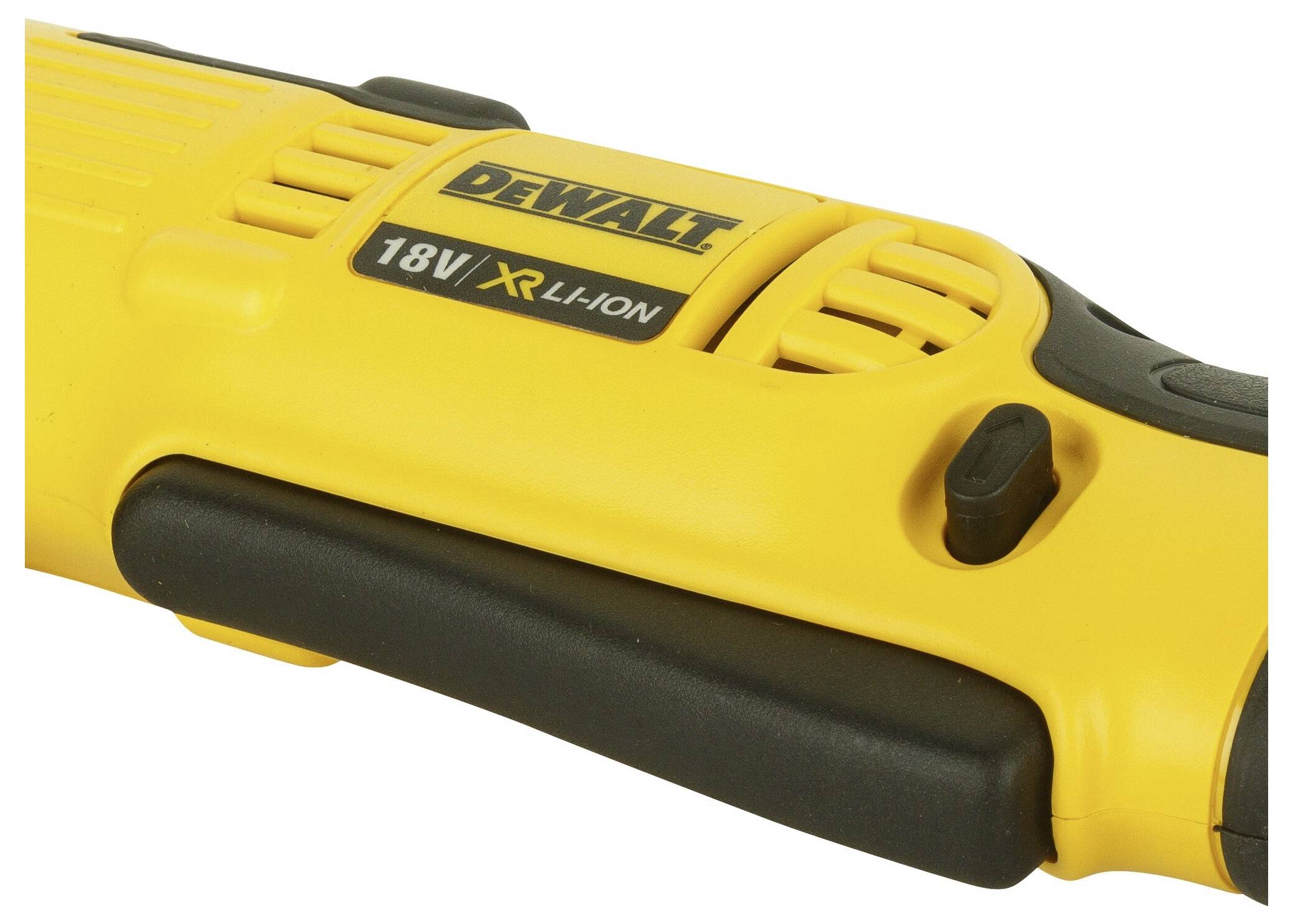 A yellow electric hand tool with the inscription 'DeWalt 18V XR Li-Ion', indicating battery-powered operation.