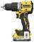 A yellow DEWALT cordless drill with a black handle. Inscription '18V XR Brushless', suitable for DIY tasks.