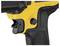 Close-up of a yellow and black tool with a trigger and handle. The device appears robust and ergonomically designed.