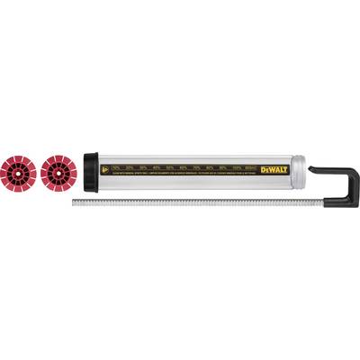 DeWalt battery-powered cartridge gun with long nozzle and two red mixing nozzles, suitable for use with sealants or adhesives.