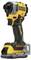A yellow and black DeWalt 18V cordless impact driver with an ergonomic grip and metal mounting bracket, suitable for construction work.