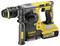 Yellow and black cordless hammer drill with handle and lithium-ion battery, suitable for heavy-duty drilling and construction applications.