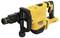 A yellow electric hammer drill with a black handle and rotating head, suitable for construction and demolition work.