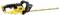 Yellow hedge trimmer, cordless. 'DEWALT' brand text on the side. Black handle, long, sharp blade row.