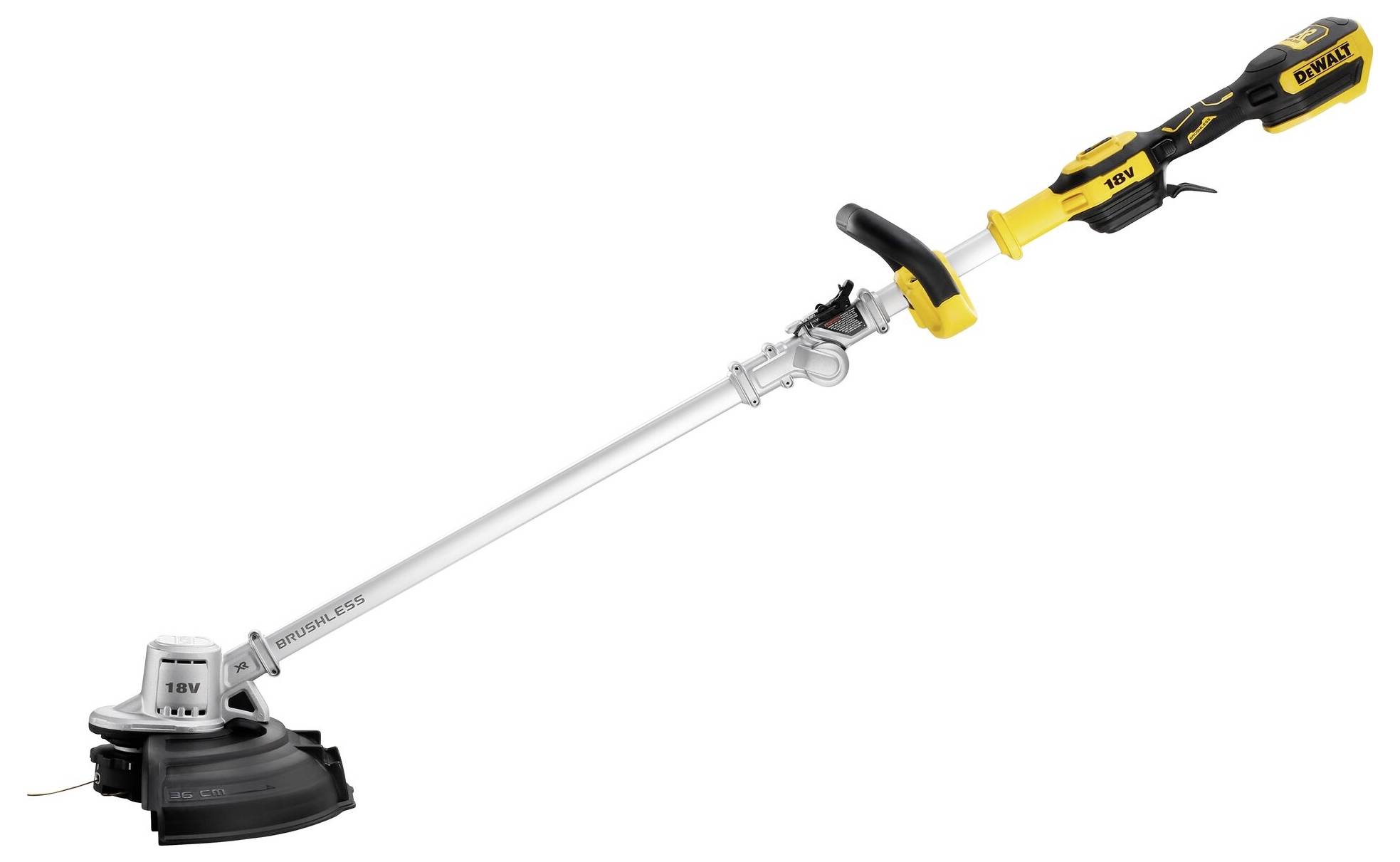 An electric lawn trimmer with a yellow and black design, suitable for cutting grass in hard-to-reach areas.