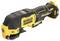 Battery-powered multi-tool with a black and yellow casing, marked with 'DEWALT' and 'BRUSHLESS'. Designed for versatile applications.