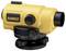 Yellow geodetic leveller with black adjustment knobs and scale, for precise height measurement and alignment.