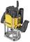 Yellow and black router with ergonomic handles and depth adjustment, brand visible on the front.