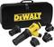 Toolkit with yellow and black compressed air tools, five interchangeable nozzles and a black carry case with yellow 'DEWALT' logo.