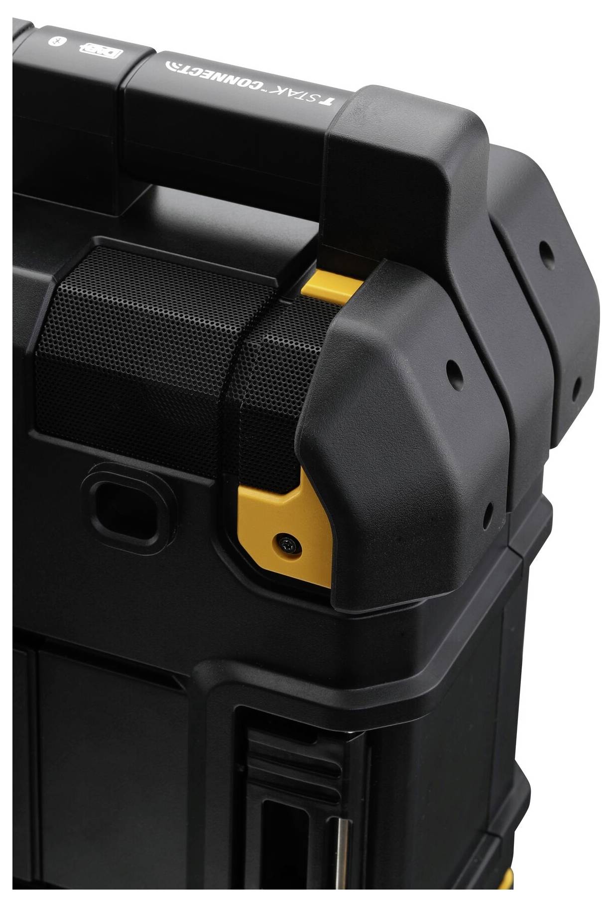 Black suitcase with robust, reinforced corners and orange accents, suitable for heavy equipment or tools.