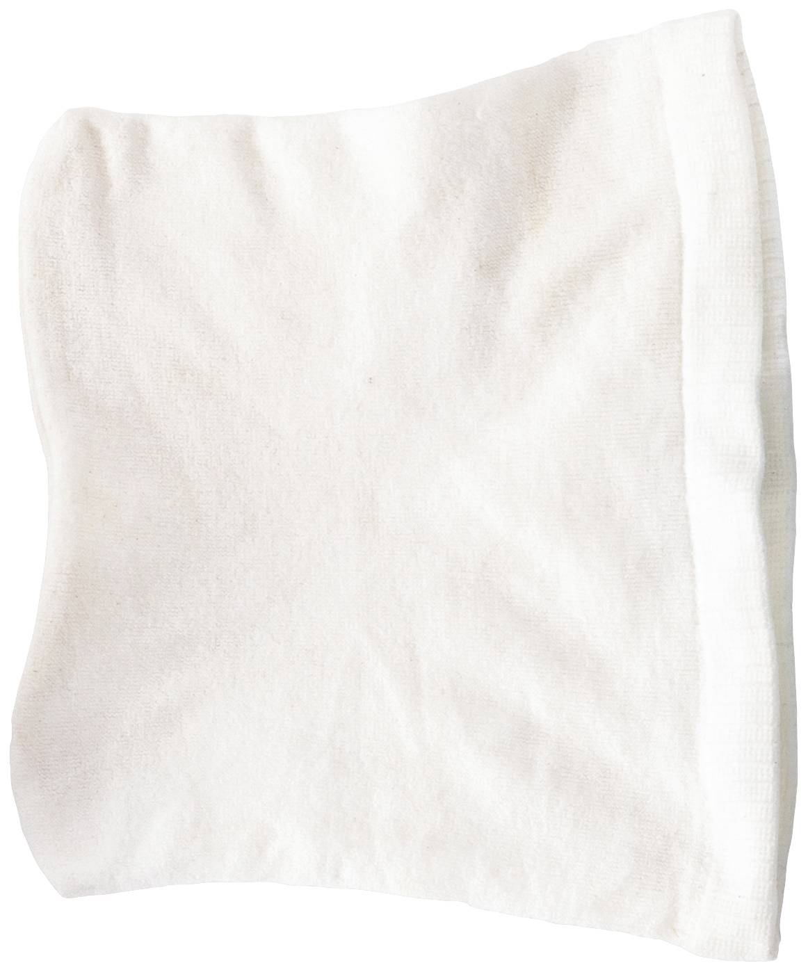 A white, folded towel on a light surface.