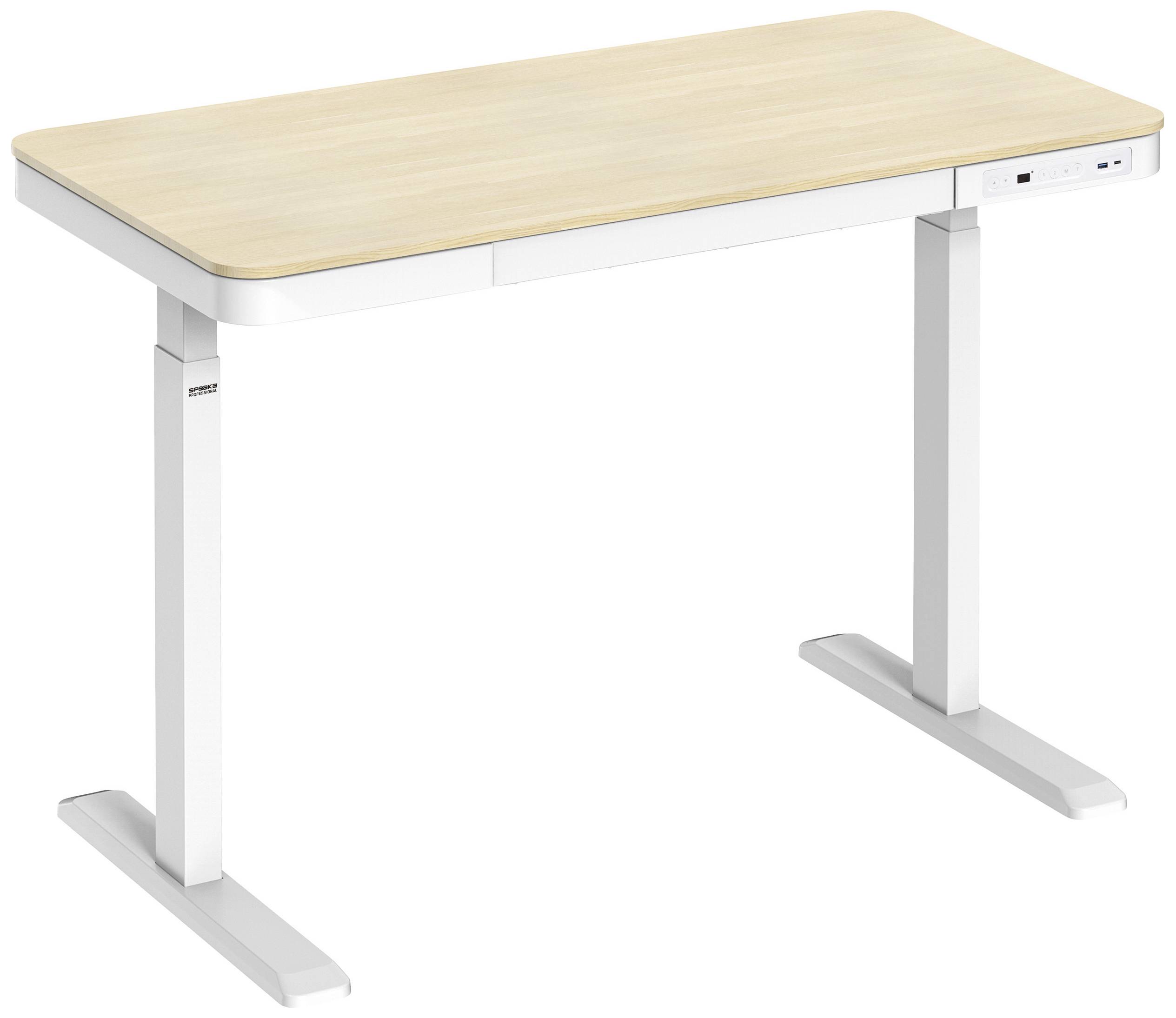 SpeaKa Professional Office desk (sitting/standing) Electric height adjustment Height range: 720 up to 1200 mm (W x D) 1180 mm x 600 mm White, Wood (light)