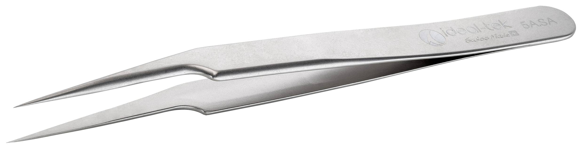 Silver precision metal tweezers with a fine tip, suitable for delicate work such as picking up small objects.