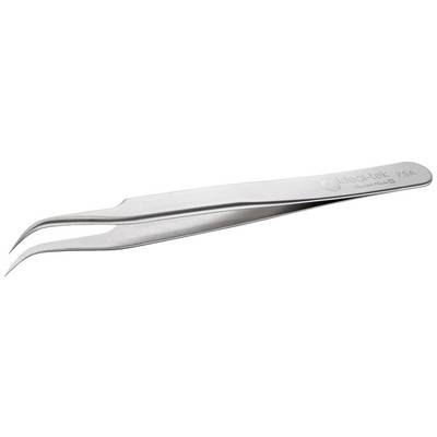 Stainless steel tweezers with curved tips, suitable for precision work such as gripping small objects in electronics.