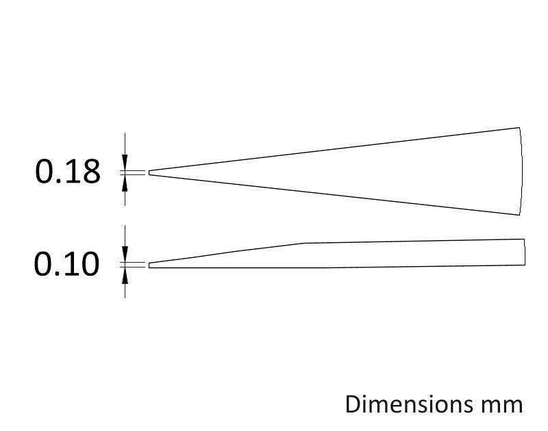 Two conical shapes with different thicknesses of 0.18 mm and 0.10 mm. Note: 'Dimensions mm'.