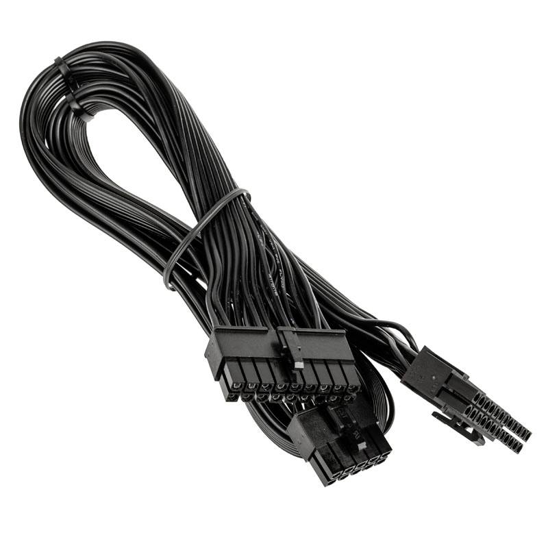 'Black power cable with multiple connections, suitable for linking computer components.'
