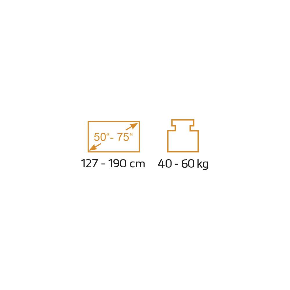 Television sizes: 127 - 190 cm (50 - 75 inches); Weight: 40 - 60 kg.