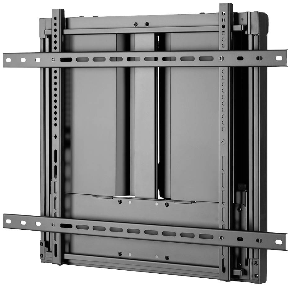 A metal wall mounting system for flat-screen televisions. It is finished in black and offers multiple adjustment options.