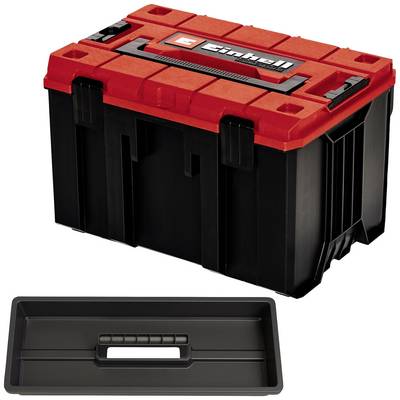 Black tool case with red lid and removable black insert. 'Einhell' brand logo on the lid.