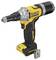 Cordless yellow and black drill driver, side view. Contains 'DeWALT' marking. Tool for woodworking or construction work.