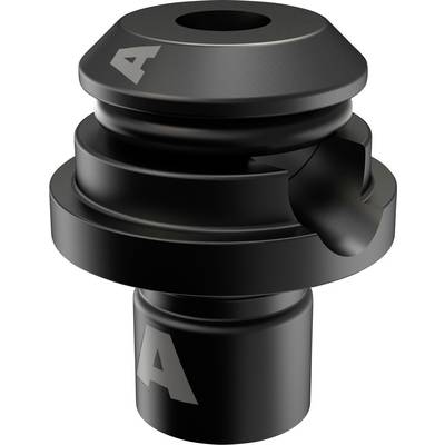 A black, cylindrical component with a ribbed structure and a cut-in slot, used in technical devices.
