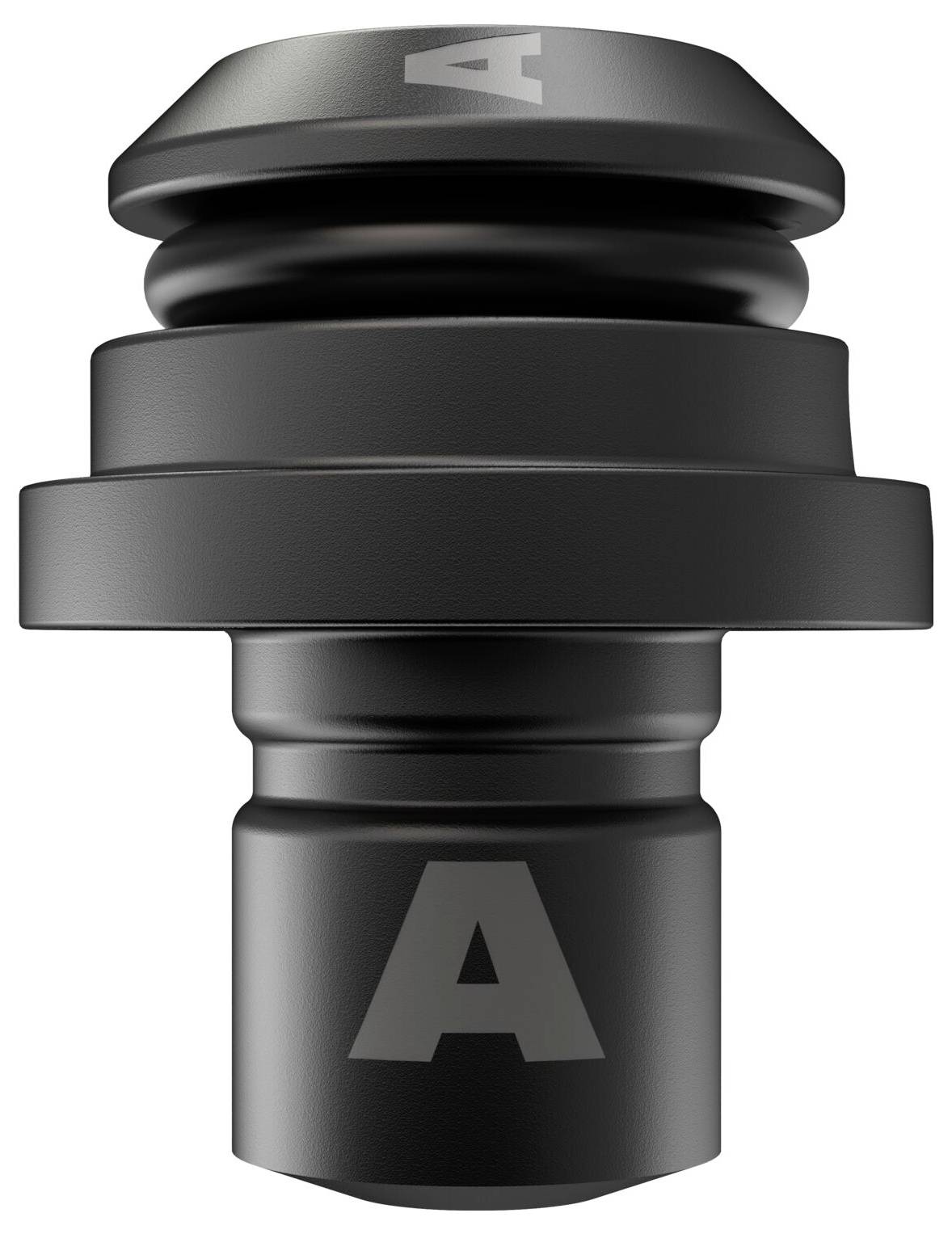 Black mechanical component labelled with 'A', demonstrating industrial precision and robustness, with specific context or purpose unknown.