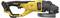 Yellow electric grinding machine with a black handle, photographed from the side.