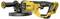 Cordless angle grinder in black and yellow from DeWalt with ergonomic handle and battery housing, suitable for construction and DIY work.