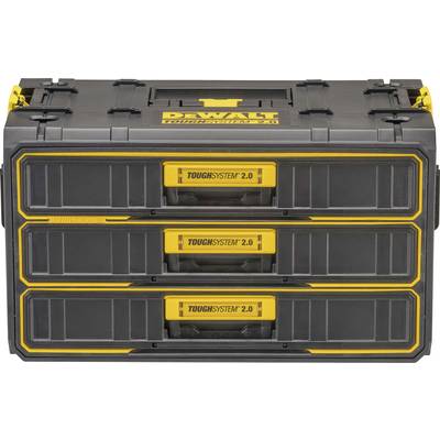 A black toolbox with three drawers, marked in yellow with 'ToughSystem 2.0'.