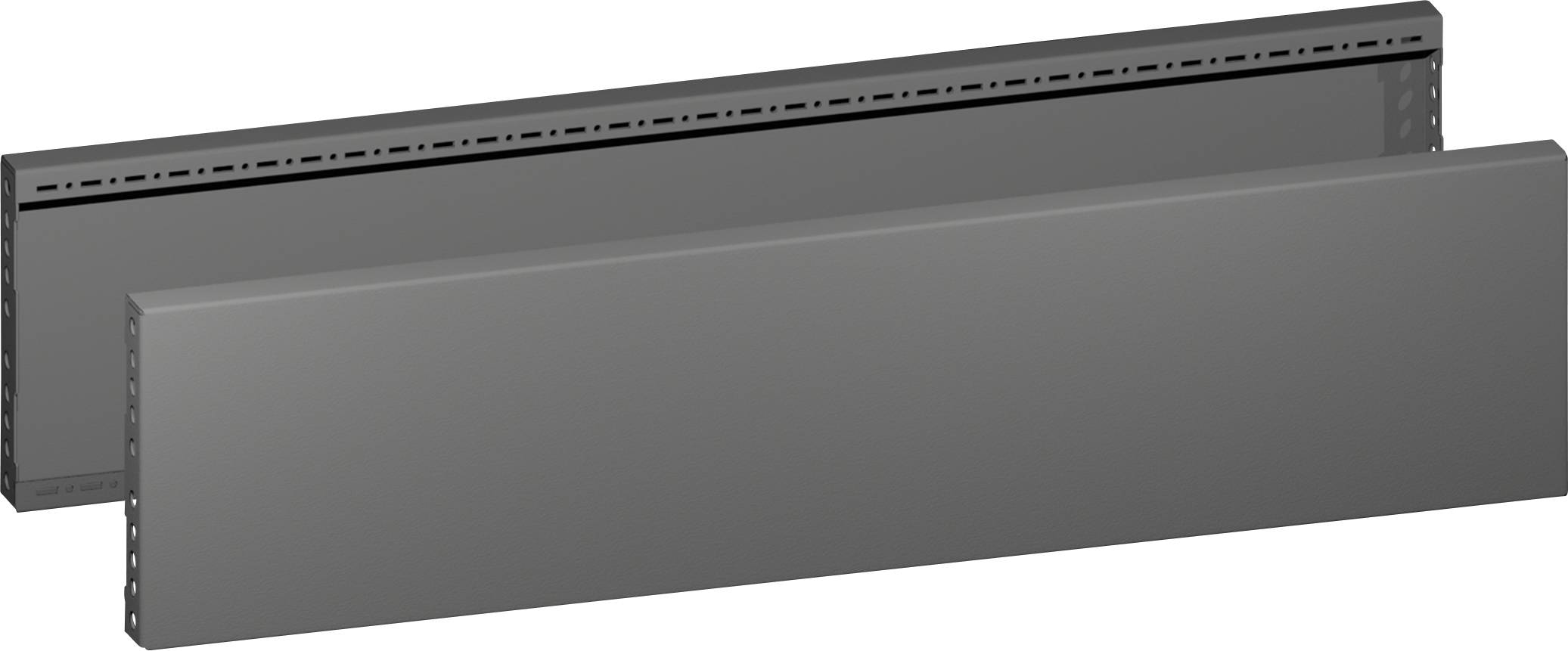 Two grey panels, one in front of the other, possibly part of construction or furniture elements.