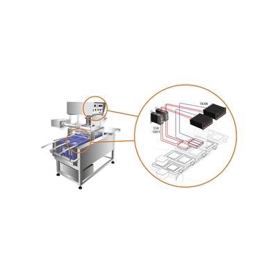 'Illustration of a production machine with electrical components and wiring. Shows electrical switchboards and connection lines.'