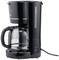 Black filter coffee machine with glass carafe and water level indicator. Suitable for up to 10 cups. Cable connection on the side.