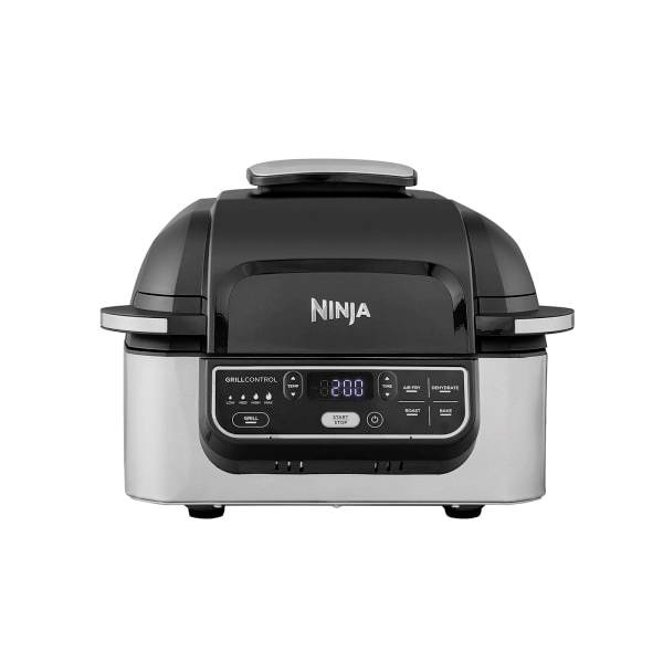 A black and silver electric barbecue with a digital display and multiple control buttons. The display shows '200'.