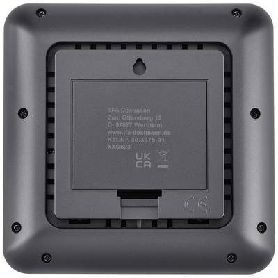 Back of an electronic device with company information: 'TFA Dostmann, Zum Ottersberg 12, D-97877 Wertheim.'
