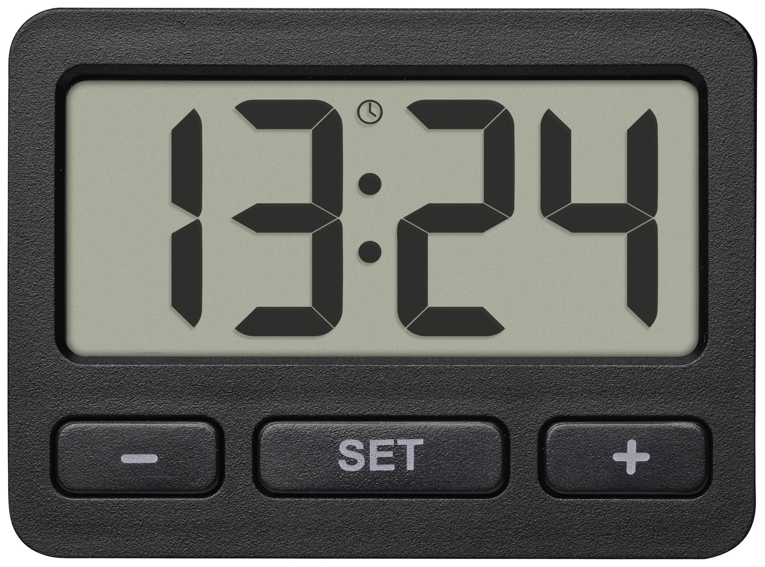 Black digital watch displays '13:24' with three buttons underneath: Minus, Set, and Plus.