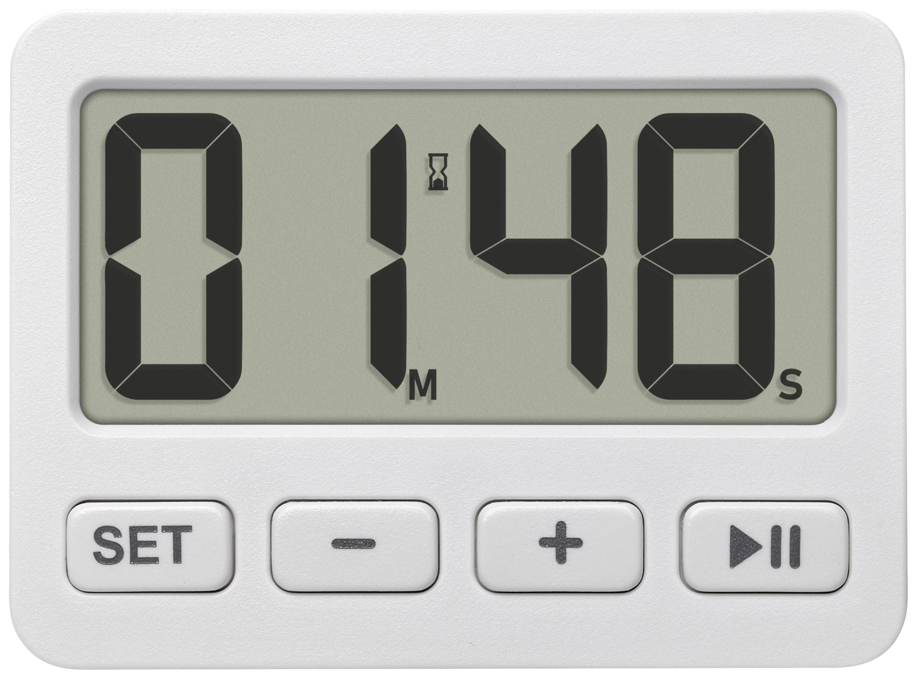 Electronic timer displays 01:48 minutes. Underneath are three buttons: 'SET', '+', and a Start/Stop button.
